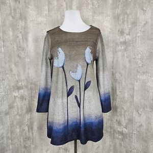 Trisha Tyler Womens L Elegant Floral Tulip Print Ombre Sweater Mini Dress Tunic‎